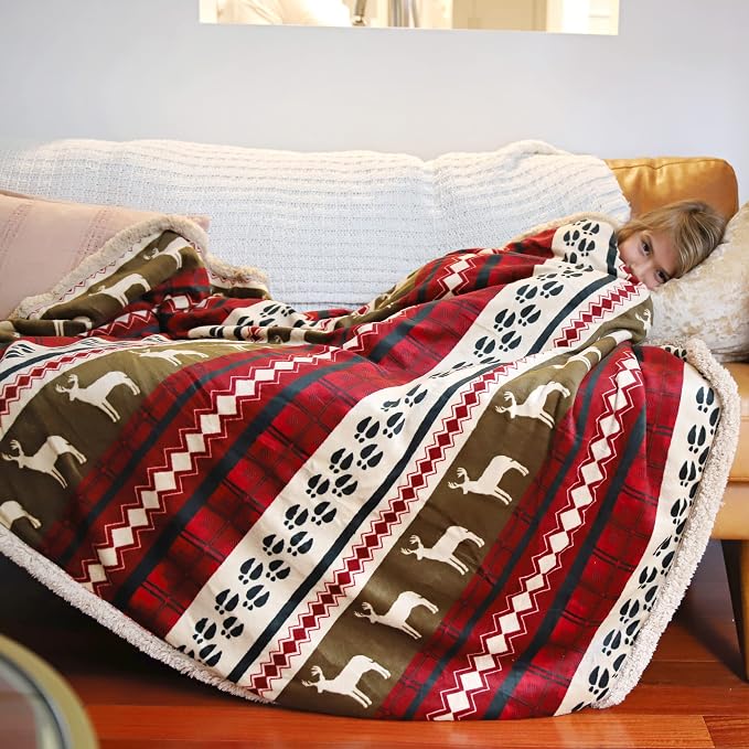 Catalonia Christmas Sherpa Throw Blanket, Xmas Theme Throws for Couch Bed, Plush Blanket | Super Soft, Warm, Fluffy, Comfy, 60x80 inches