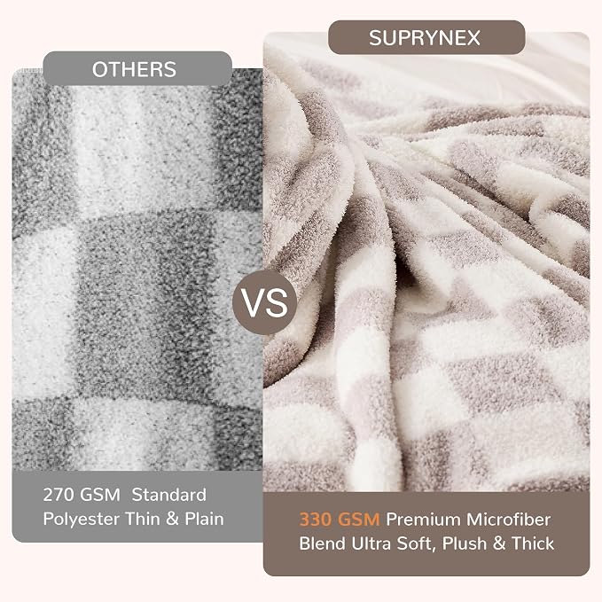 Purple Gray Checkered Twin Size Blanket, Soft Plush Microfiber Fleece Blanket for Couch Sofa Bed, Cozy Decorative Home Blanket, All Season, 60x80 Inches