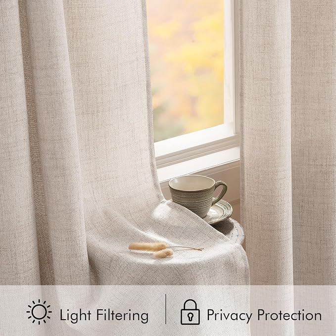 MIULEE Cafe Curtains Back Tab 24 Inch Length Light Filtering Small Drapes, Farmhouse Short Semi Sheer Linen Curtain for Kitchen Bathroom Half Window, Rod Pocket 2 Panels W30XL24 Beige