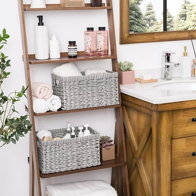 GRANNY SAYS Wicker Storage Baskets for Organizing, Basket Organizer, 2-Pack | Waterproof Wicker Baskets with Handles, Cabinet,Coffee Table,Gray Plastic Baskets for Shelves,Handwoven Bathroom Storage Bins