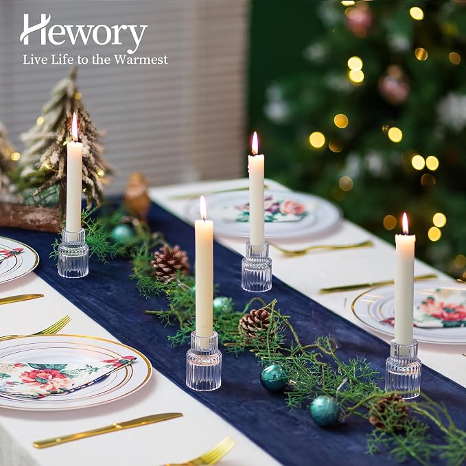 Hewory Taper Candle Holders Bulk, 20PCS Clear Glass Candlestick Holders | For 0.86" Taper Candles, Ribbed Candle Sticks Holder Decor, Wedding Table Centerpiece Bridal Showers Christmas Home Decor