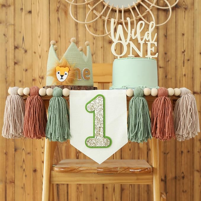 Wild One Birthday Decorations 1st Birthday Crown One Banner for High Chair