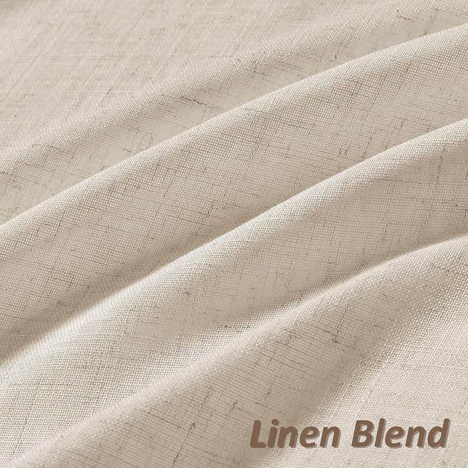 Cream Beige Linen Curtains 84 Inches Long Rod Pocket Semi Sheer Dining Room Cozy Bedroom Decor Cotton Look Country Rustic Farmhouse Boho Curtains 2 Panel Set,52x84