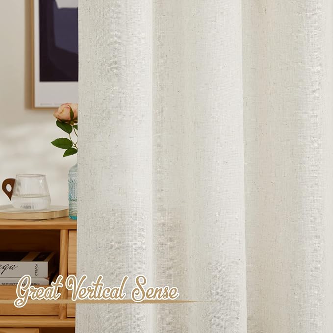 NICETOWN Linen Blend Doorway Curtains 80 inches Long, Rod Pocket & Back Tab Flax Linen Burlap Semi Sheer Drapes Privacy with Light Through Window Treatments for Bedroom, Natural, W37 x L80