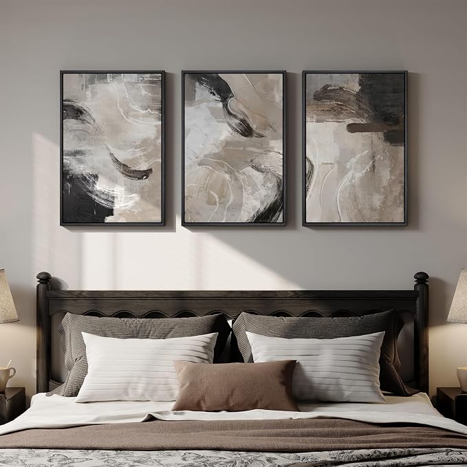 Framed Modern Minimalist Neutral Abstract Wall Art, 3 Piece Set, 16x24 In | Black beige brown tone pictures, Canvas prints, Wood frame, Artwork for walls, Wall decor for living room dining room bedroom