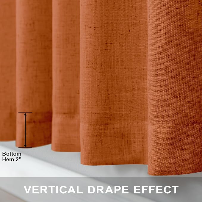 Pitalk Burnt Orange Linen Curtains 102 Inches Long for Living Room 2 Panels Set Back Tab Pocket Fall Drapes Semi Sheer Light Filtering Rust Terracotta Curtain 102 Length for Patio Sliding Door Bedroom