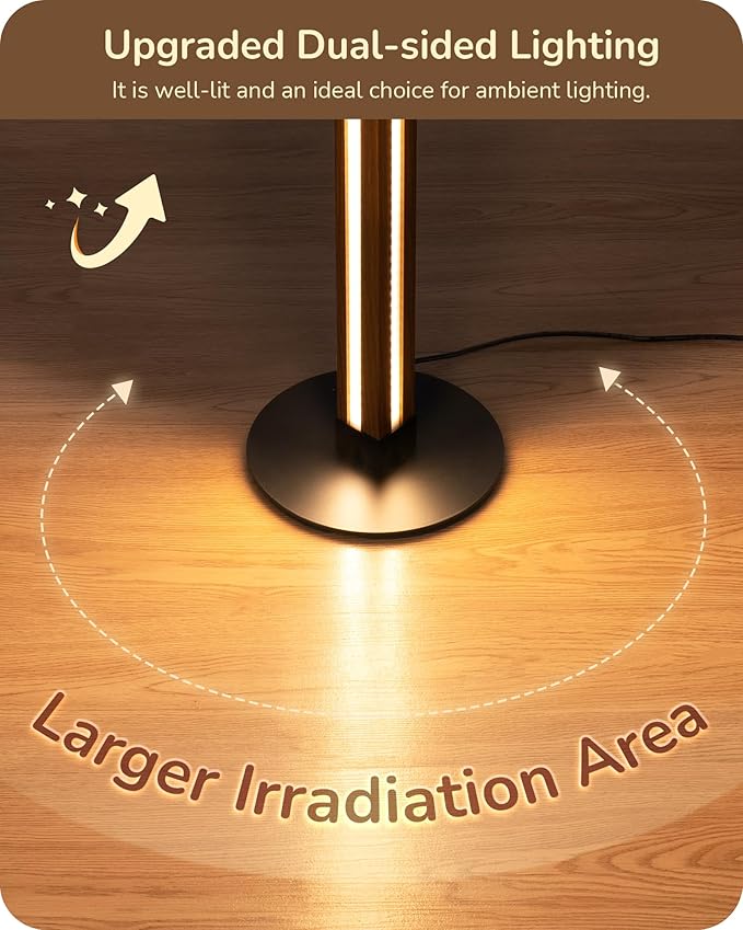 EDISHINE Wooden Floor Lamp with Remote, Dual Lighting, 7CCT & Dimmable