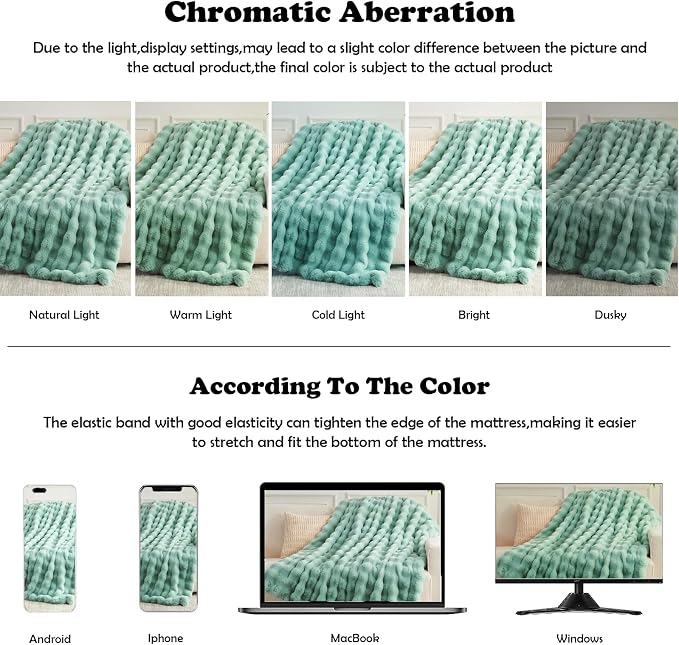 NEWCOSPLAY Faux Fur Thick Bubble Throw Blanket for Couch, Green, 50"x60" | Luxury Fluffy Thick Warm Bubble Blanket for Couch Sofa Bed 1000GSM, Soft Plush Cozy Decorative Throw, Gift for Women Men