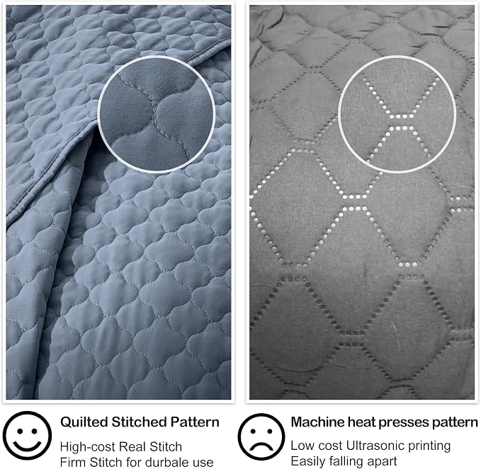 HORIMOTE HOME Quilt Twin Size Dusty Blue, Lightweight Quilt for Summer Ultra-Soft Microfiber Modern Style Quilted Clouds Pattern Bedspread Quit Set 2 Pieces (1 Quilt and 1 Pillow Sham)