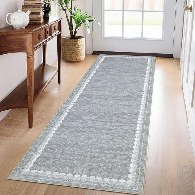 COZYLOOM 2x6 Hallway Runner Rug Machine Washable Area Rugs with Non Slip Backing, Modern Stain Resistant Non Shedding Mat Low Pile Foldable Thin Minimalist Carpet for Bedroom Entryway Kitchen, Grey