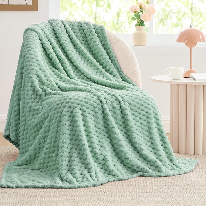 BEDELITE Mint Green Twin Blanket for Couch, Soft Cozy Gift for Women, 60*80 | 3D Jacquard Decorative Fleece Blanket, Super Soft Plush Throws, Cute Birthday Gift for Women & Men, Suitable for All Seasons