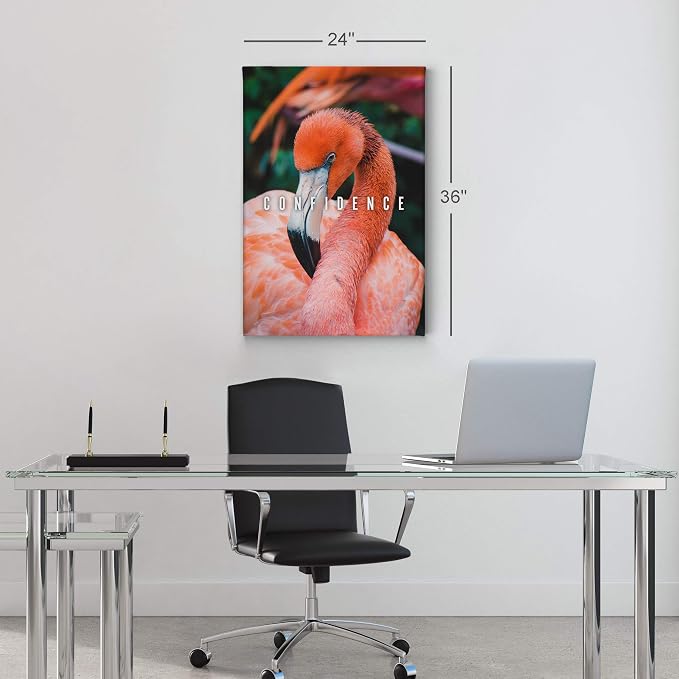 Smile Art Design Confidence Lettering Beautiful Flamingo Motivational Wall Art Canvas Print Inspirational Wall Art Entrepreneur Quote Office Living Room Decor Artwork Gift Ready to Hang 36x24