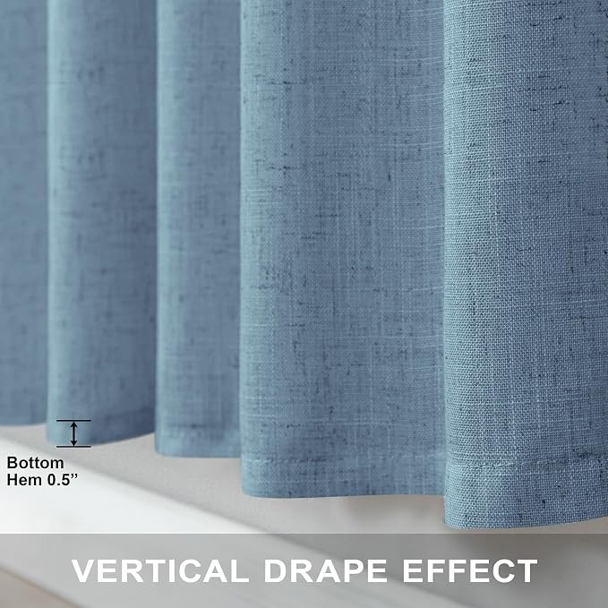 Pitalk Blue Curtains 38 Inch Wide for Small Window 2 Panel Set Back Tab Rod Pocket Linen Blend Semi Sheer Cafe Tier Narrow Curtain for Bathroom Kitchen Door Basement Width 38x45 Inch Length Stone Blue