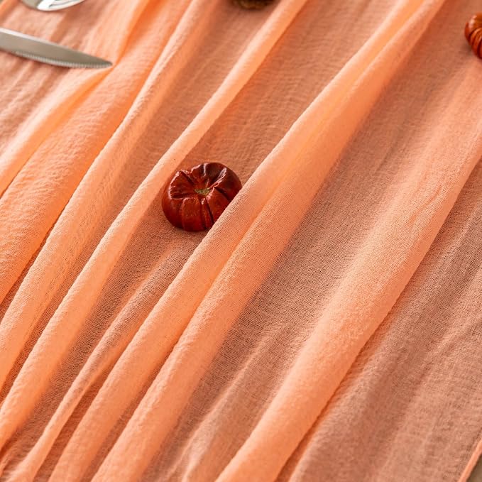 10Pcs Coral Peach Cheesecloth Table Runner 120 Inches for Party Home Decor | For Wedding Baby Shower Bridal Shower Birthday Engagement Party 10FT Rustic Boho Home Decorations
