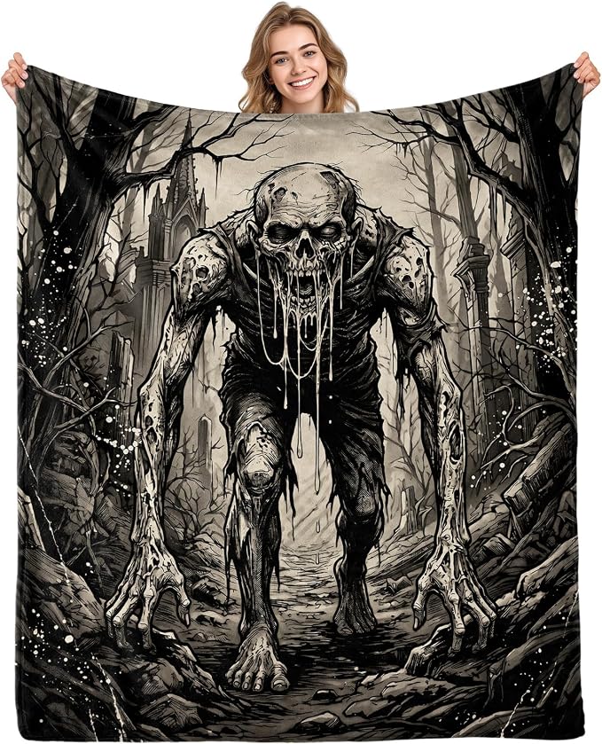 Aimego Scary Zombie Blanket, for Horror Fans, 50"x60" | Ultra-Soft Flannel Fleece Throw, All Seasons Cozy Leightweight Blanket for Sofa Bed Chair, Birthday Back to school Present