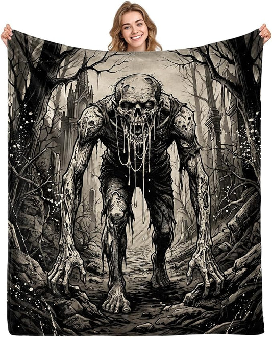 Aimego Scary Zombie Blanket, for Horror Fans, 50"x60" | Ultra-Soft Flannel Fleece Throw, All Seasons Cozy Leightweight Blanket for Sofa Bed Chair, Birthday Back to school Present