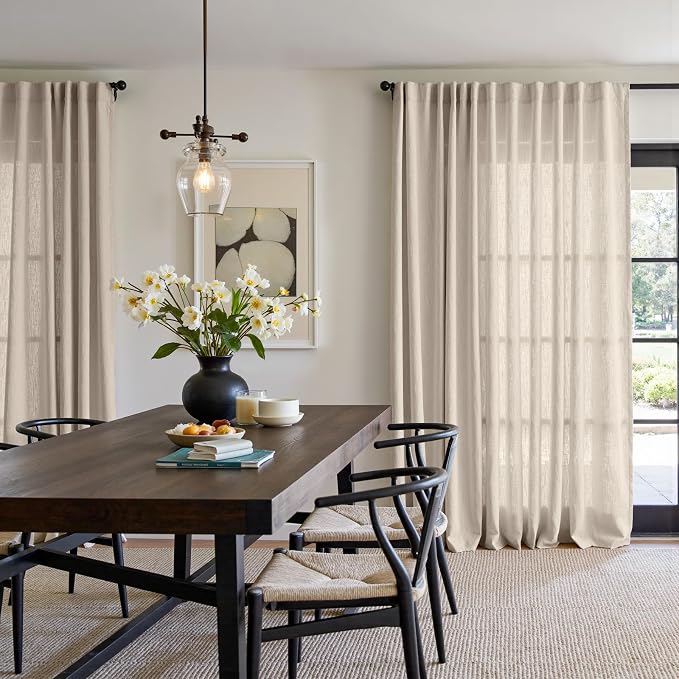 jinchan Linen Curtains Light Filtering Back Tab 100x96 Inch 1 Panel | Semi Sheer Curtains 96 inch length for Bedroom Living Room, Modern Farmhouse Drapes with Rod Pocket, Natural Boho Curtains