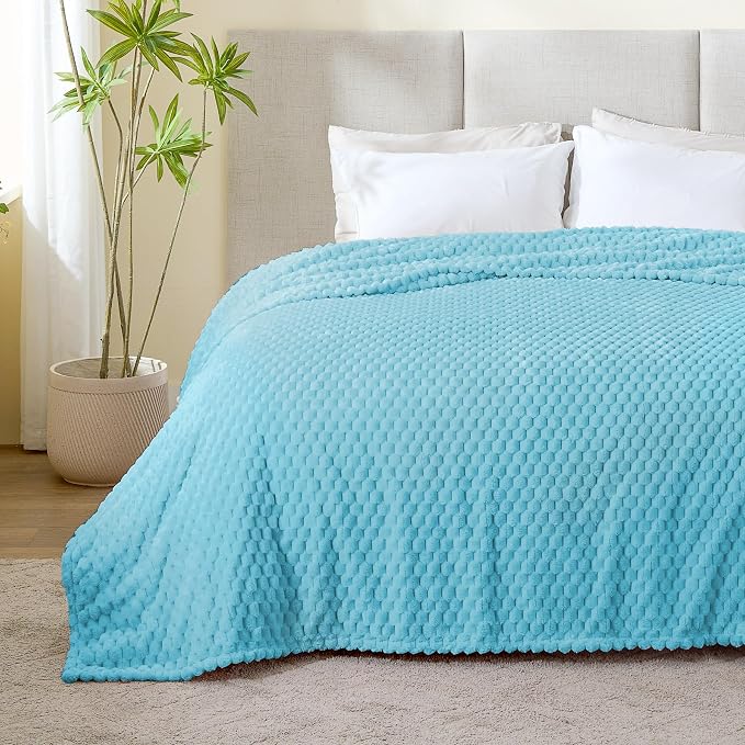 BEDELITE Light Blue Twin Blanket for Couch, Soft Cozy Gift for Women, 60*80 | 3D Jacquard Decorative Fleece Blanket, Super Soft Plush Throws, Cute Birthday Gift for Women & Men, Suitable for All Seasons