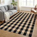 KOZYFLY Buffalo Plaid Area Rug 5x7 ft Living Room Rug, Brown and Black | Washable Checkered Rugs, Cotton Bedroom Rug, Woven Dining Room Rug, Indoor Outdoor Carpet for Farmhouse Patio Front Porch