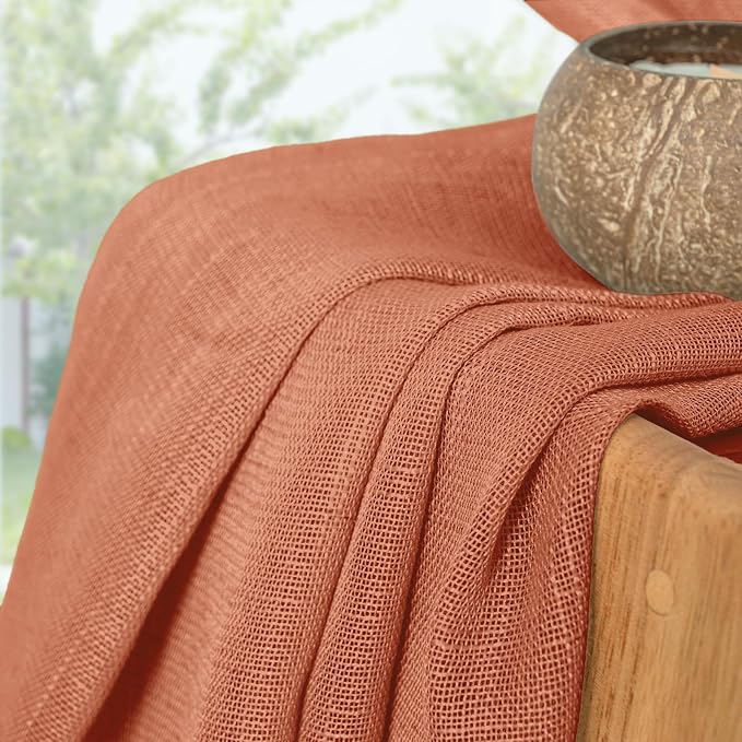 YoungsTex Burnt Orange Linen Semi Sheer Curtains 42 X 45 Inch Long | Short Drapes with Rod Pocket Back Tab Rustic Lightweight Fall Decor for Bathroom Living Room Window, 2 Panels, 42 X 45 Inch
