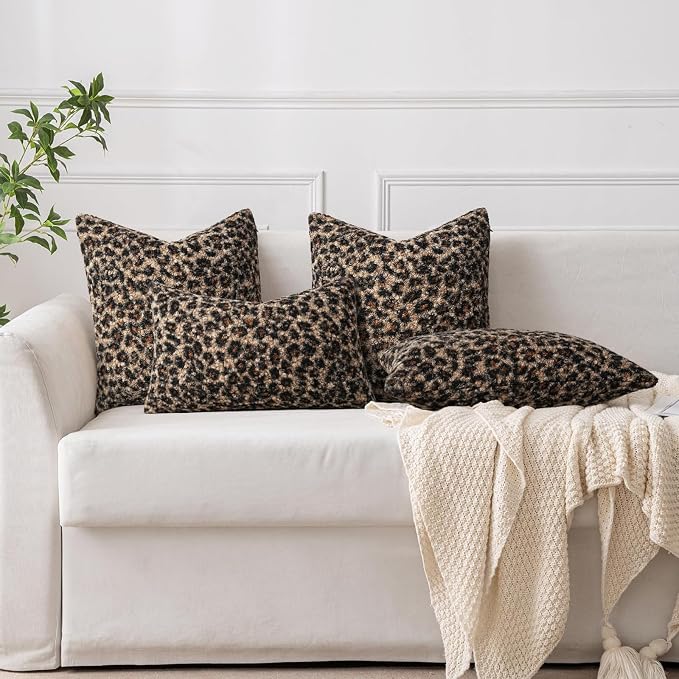 cygnus Cheetah Print Throw Pillow Covers 12x20 Inch | Set of 2 Soft Fuzzy Curly Textured Decorative Pillowcase, Leopard Pillows for Living Room Bedroom Stockholm Home Decor