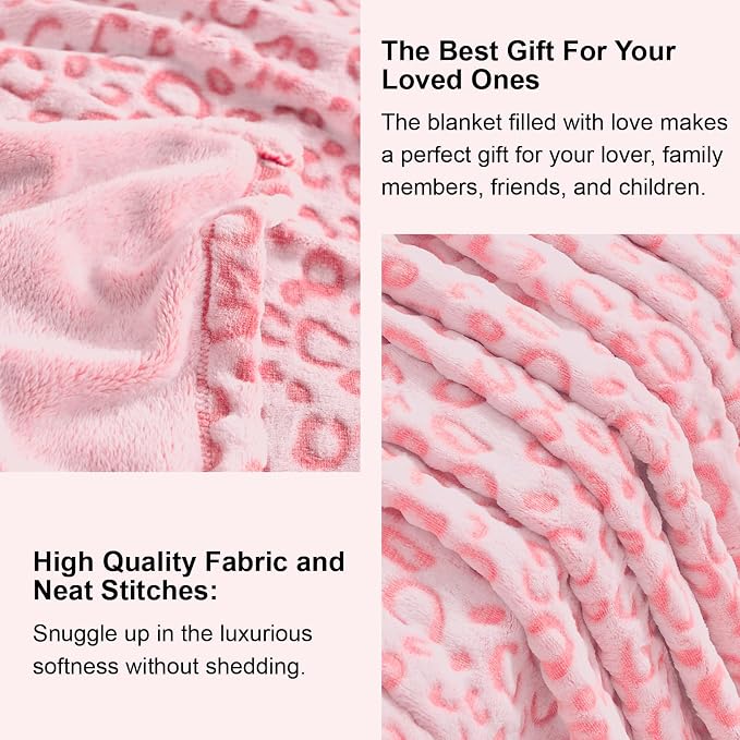 PLEASANT BOULEVARD | Leopard Throw Blanket Fleece, Premium Lightweight Cozy Warm Plush Microfiber Pink Blanket for Couch Sofa and Bed (Pink, Throw (50 x 60 inches))