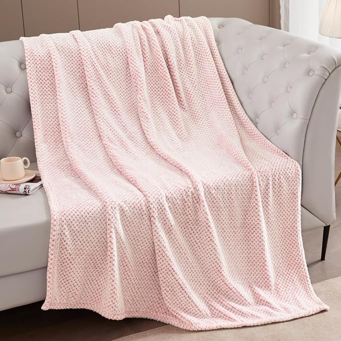 Exclusivo Mezcla Soft Waffle Fleece Bed Blanket King Size, Heather Pink | Lightweight Plush Blanket for Bed, Bedroom, Cozy Flannel with Waffle Texture, Stylish Home Decor, All Season, 104x90 Inches