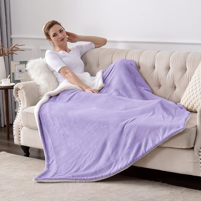 SOCHOW Sherpa Fleece Throw Blanket, Lilac, 60x80 inches | Double-Sided Super Soft Luxurious Plush Blanket Twin Size