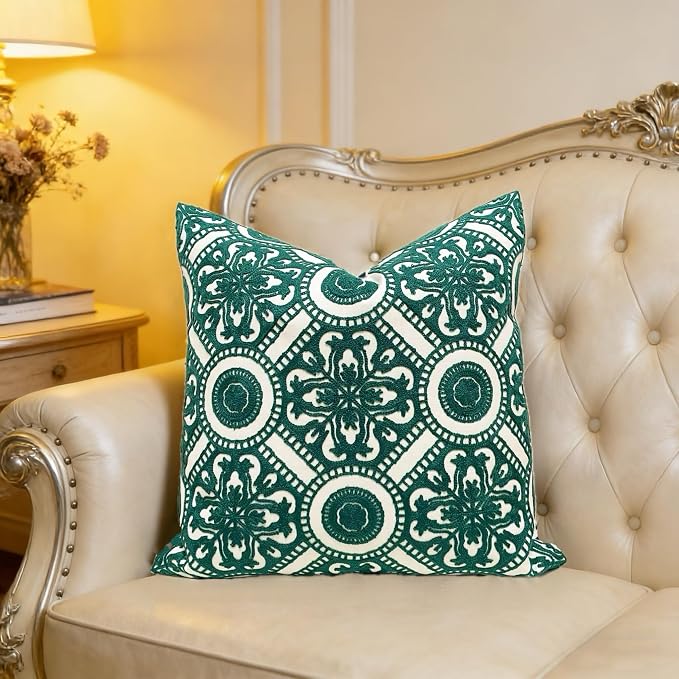Slow Cow Embroidery Decorative Throw Pillow Cover Cushion Cover for Couch Sofa Bedroom Flower Pattern Pillowcase Accent Pillow Cover 18 x 18 Inches