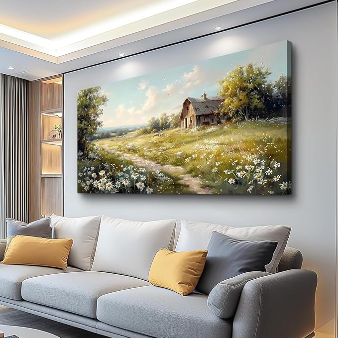 KELIYUAN Large Wall Decor Canvas For Living Room Wall Art For Bedroom Office Wall Decor Vintage Country Field Painting Pictures Decoration Artwork Farmhouse Home Decor Mural Aesthetics 24"x48"