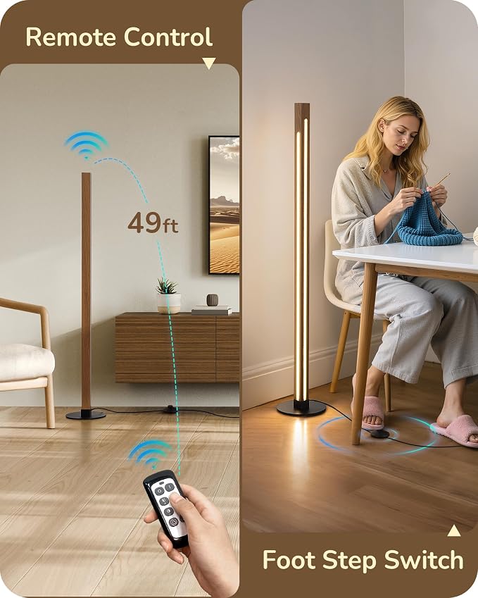 EDISHINE Wooden Floor Lamp with Remote, Dual Lighting, 7CCT & Dimmable