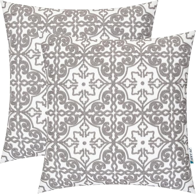 HWY 50 Grey Gray Decorative Throw Pillow Covers 18x18 Inch, Pack of 2 Embroidered Cotton Farmhouse Cushion Cover Pillow Case for Sofa Couch Living Room Bed Bedroon, Modern Pattern