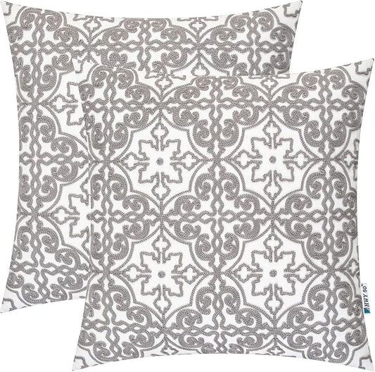HWY 50 Grey Gray Decorative Throw Pillow Covers 18x18 Inch, Pack of 2 Embroidered Cotton Farmhouse Cushion Cover Pillow Case for Sofa Couch Living Room Bed Bedroon, Modern Pattern