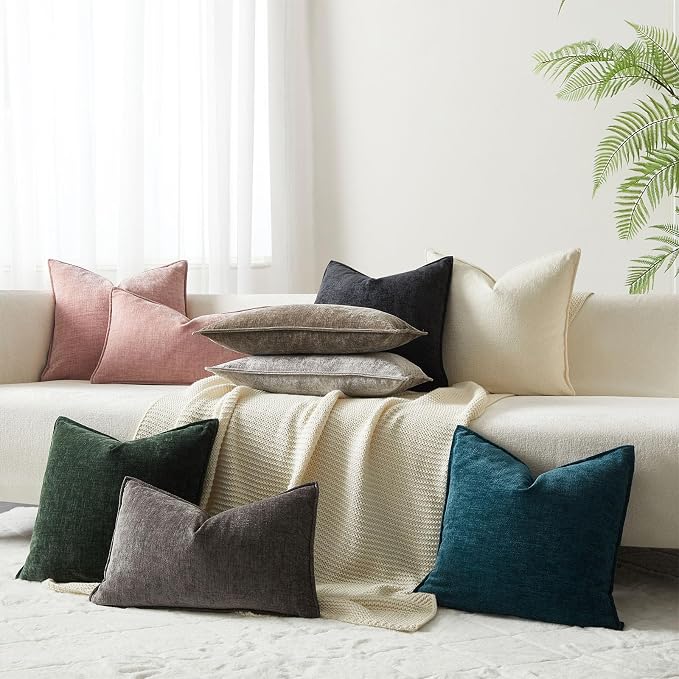JUSPURBET Chenille Decorative Throw Pillow Covers 20x20 Set of 2,Pink