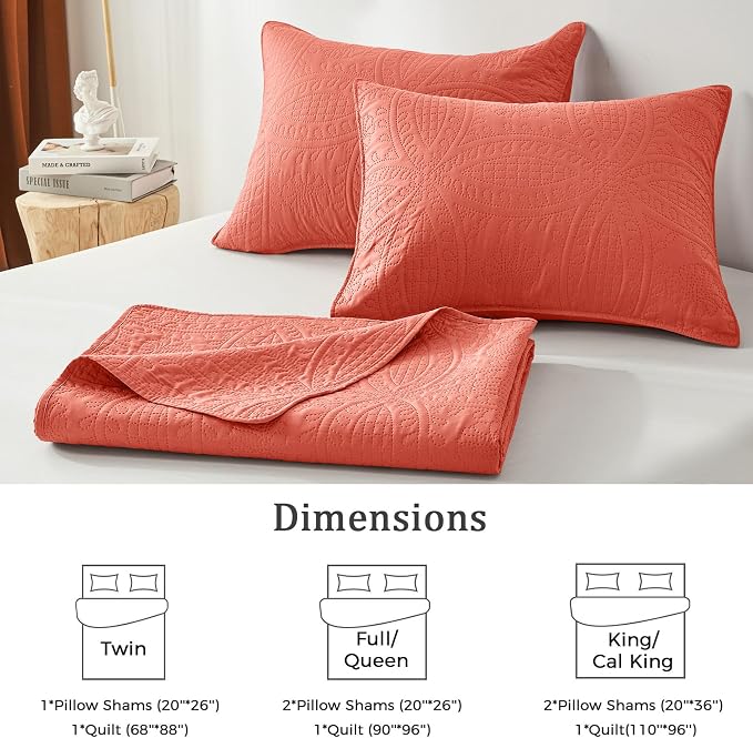 akkialla Mocha Coral Full/Queen Quilt Set,Ultrasonic Lightweight Bedspread Coverlet for Modern Minimalist Bedroom,Soft Microfiber Coin Pattern Bedding,3-Piece (1 Quilt,2 Pillow Shams)