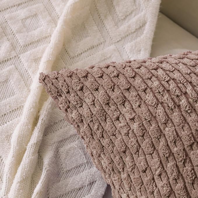 Set of 4 Light Brown Decorative Throw Pillow Covers 26x26 Inch Corduroy Pillow Covers for Bed Couch Sofa Living Room Soft Square Cushion Cases