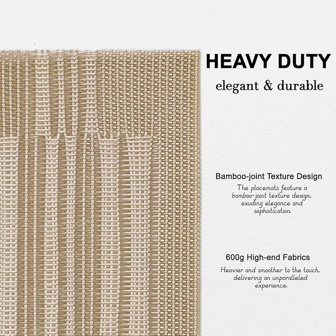Placemats Set of 8, Vinyl Woven Heat-Resistant Place Mats | Washable Wipeable PVC Table Mats, Non Slip Placemat for Kitchen Dining Indoor Outdoor Table (Gray Gold, Set of 8)