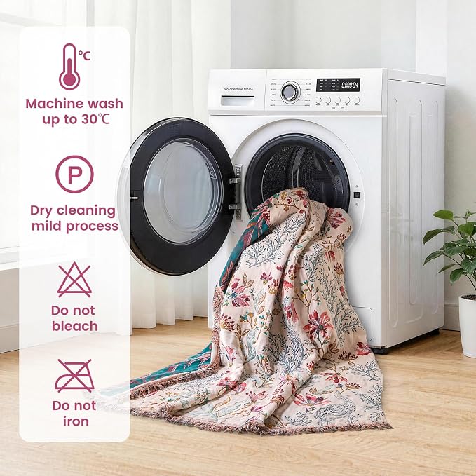 MSGKV Boho Throw Blanket 60"x80" 100% Cotton Floral Blanket for Couch Bed | 100% Cotton Muslin, Floral Throw Blanket, Reversible Weave, Lightweight Comfort, Cozy Home Decor, Machine Washable