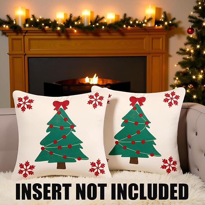 Christmas Throw Pillow Covers 18x18 Set of 2 Green Xmas Tree