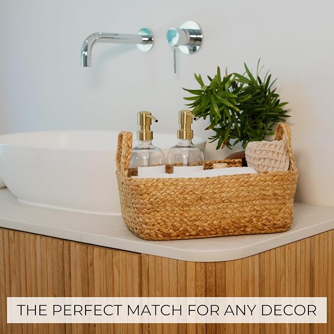 Beautiful Storage Basket Set of 4 - Natural Jute Rope Baskets for Shelves | Perfect for Organizing Your Home - Quality Storage Bins Easily Fit with Any Nursery or Bedroom Decor
