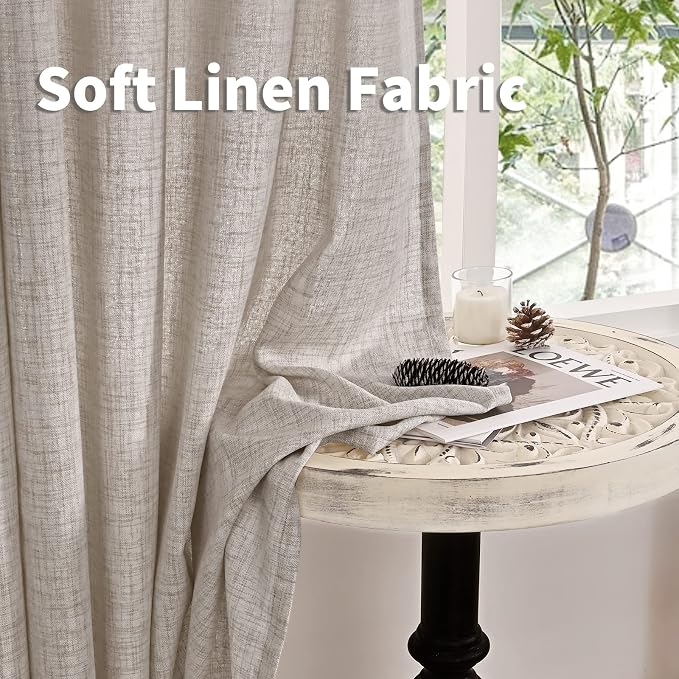 YoungsTex Natural Linen Curtains 84 Inch Length 2 Panels Rod Pocket Light Filtering Textured Window Drapes with Ring Clips for Living Room Dining Bedroom, 38 X 84 Inches | Light Filtering Textured Drapes for Living Room Dining Bedroom Rod Pocket Back Tab