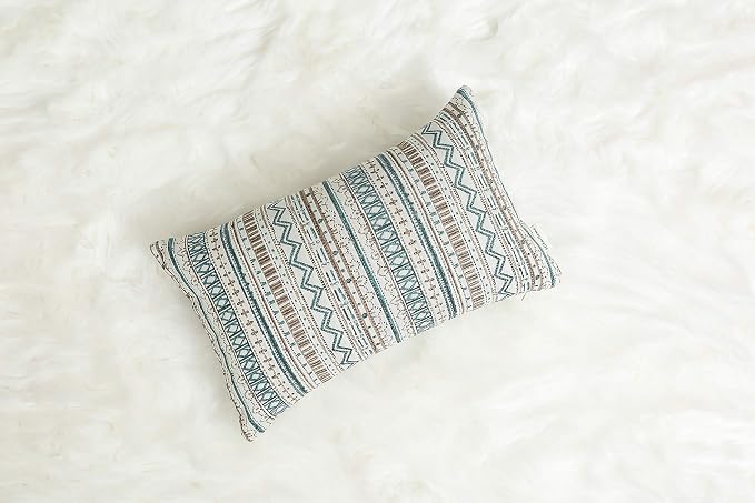 Mika Home Pack of 2 Oblong Pillow Covers,Striped,12x20 Inches, Green Taupe | Lumbar Pillow Cases for Sofa Couch Living Room, Bohemian Striped Geometric Pattern