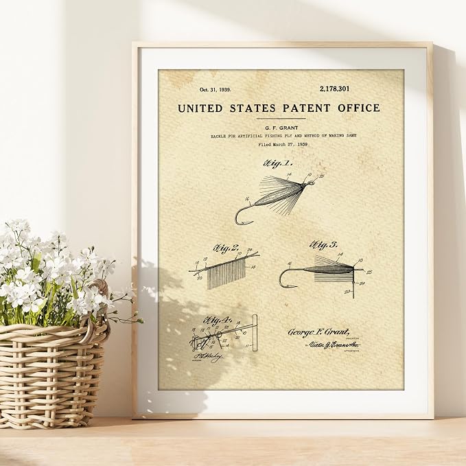 Fishing Fly Patent Print Wall Art - Unframed - 8x10 | Set the Scene with Timeless Charm | Wall Décor for Anglers, Fishing Enthusiasts, or Man Caves | Farmhouse Décor | Bedroom Wall Décor