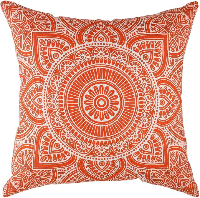 TreeWool Mandala Accent Throw Pillow Covers 16x16 Set of 2 (Orange) | Decorative Throw Pillowcases for Sofa & Couch; 100% Cotton Accent Covers Ideal for Spring & Summer Stylish Home Decor