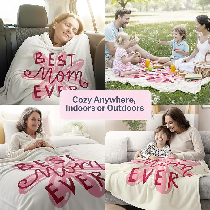 FILO ESTILO Mom Blanket 50"x60" in Gift Ready Packaging for Mother | Cozy Dyed Fleece Throw Blanket by FiloEstilo - Best Mom Ever Gift for Couch or Bed | Special Present from Daughter or Son