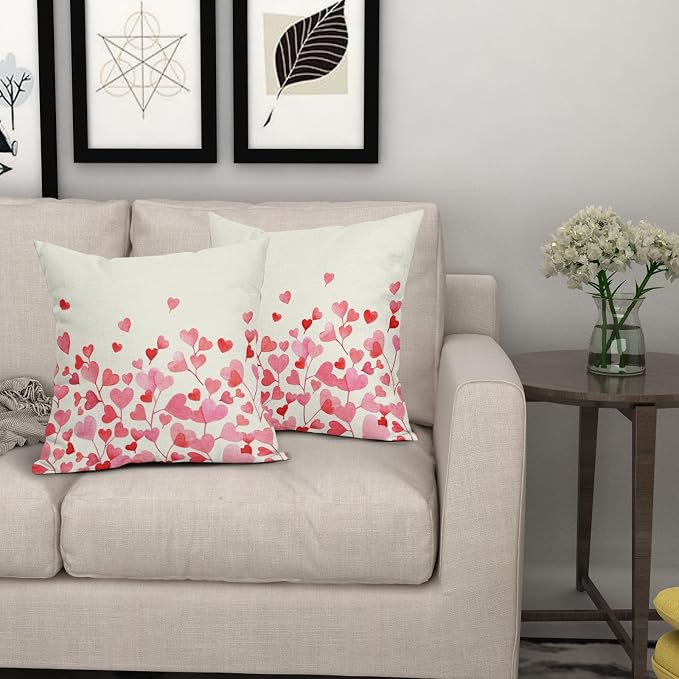 Kawani Valentines Day Pillow Covers 16x16 Inch Pink Love Heart Throw Pillow Covers Set of 2 Spring Holiday Pillowcases for Couch Bedroom Sofa Chair Car Home Decor