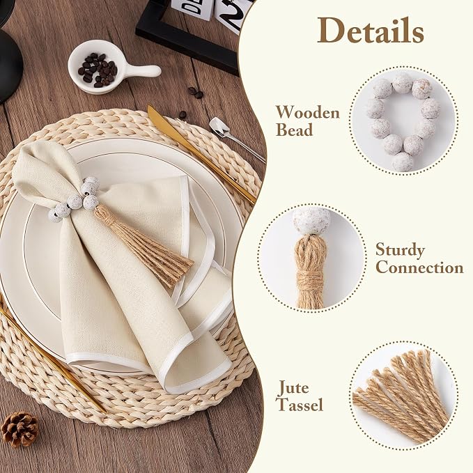 APTWOW Napkin Rings Set of 12, White Wood Napkin Rings for Boho Table Decor | Wooden, Easter Farmhouse Napkins Rings, Fall Thanksgiving Banquet,Wedding, Holiday Dinner Party, Christmas