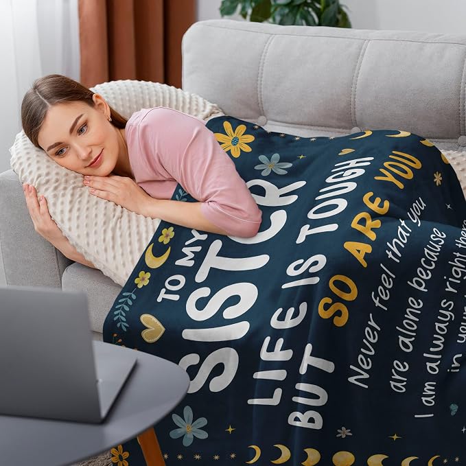 WRAPIX Mothers Day Sister Gifts for Women - Life is Tough But So are You Super Soft Fleece Throw Blanket for Couch Bed 60x80 in - Mother's Day Graduation Sister Birthday Gifts for Women Sisters