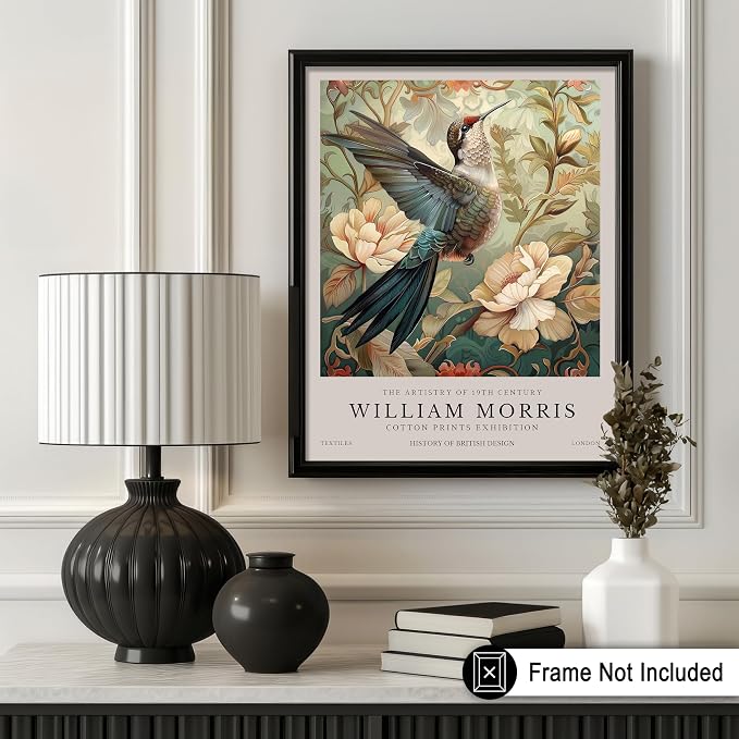 Poster Master Hummingbird Print - William Morris Poster - Flower & Animal Illustration - Botanical Exhibition Wall Design - Floral Bird Artwork - Aesthetic Office or Bedroom Decor - 24x32 UNFRAMED Wall Art