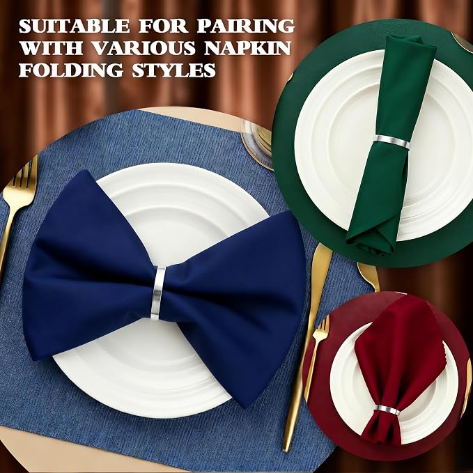 200 Pcs Silver Napkin Rings Bulk, Exquisite Round Napkin Ring Buckles, Suitable for Family Dinners, Weddings, Holiday Parties